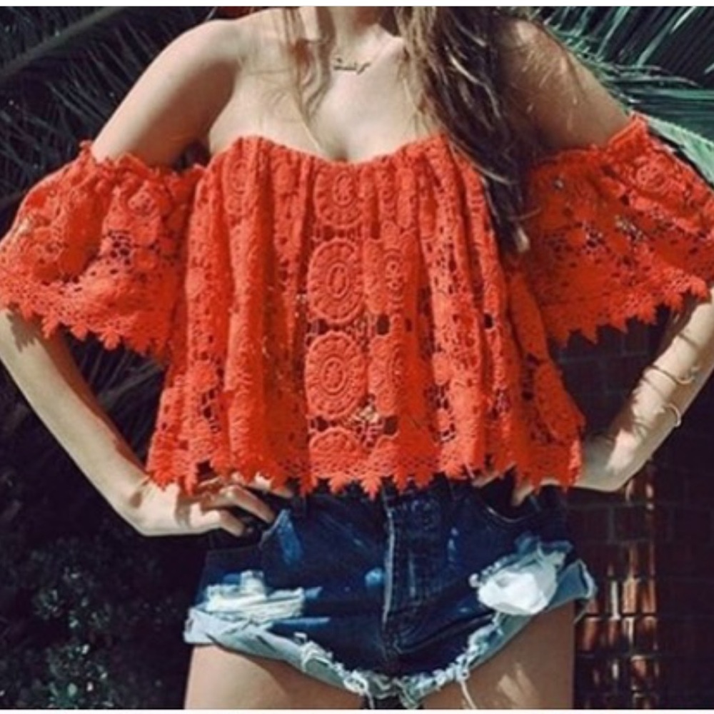 Tularosa Amelia Orange Lace Top Sz M